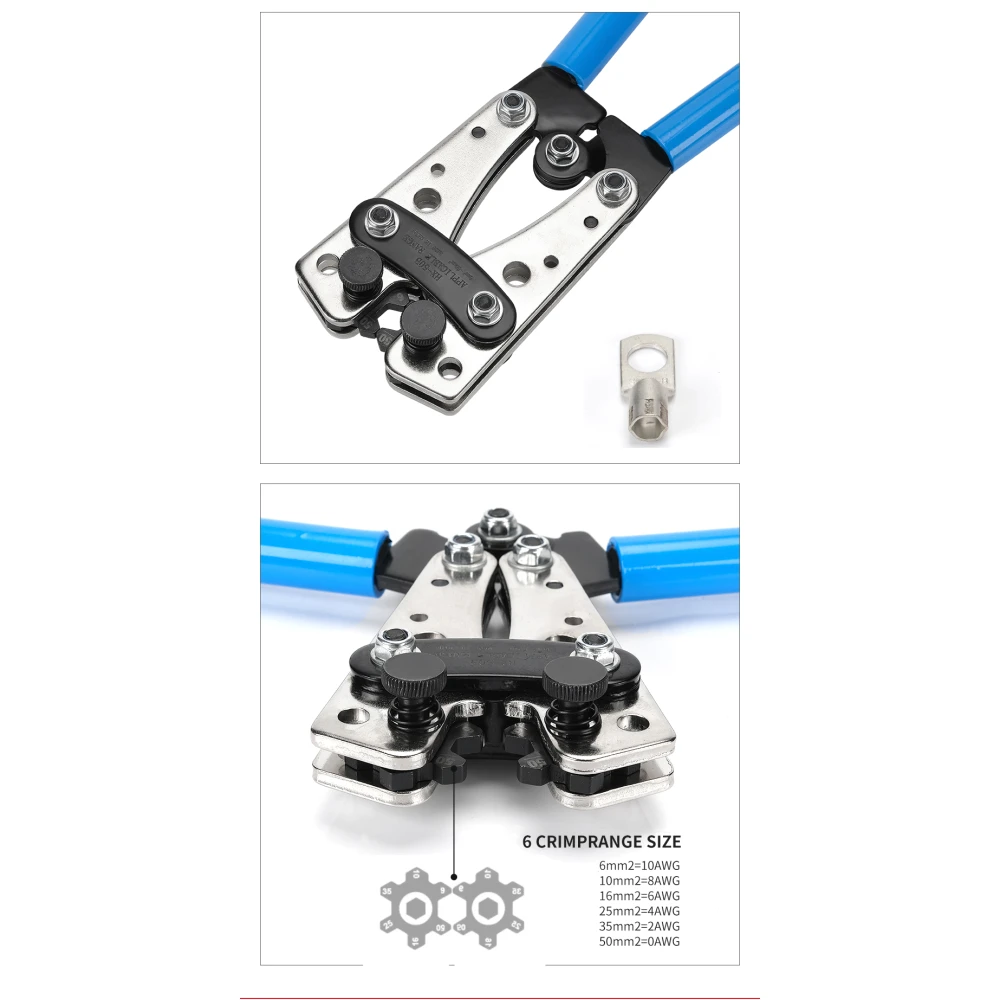 Klešče za stiskanje 6-50mm² z nedrsečimi ročaji in nastavljivo rotacijo