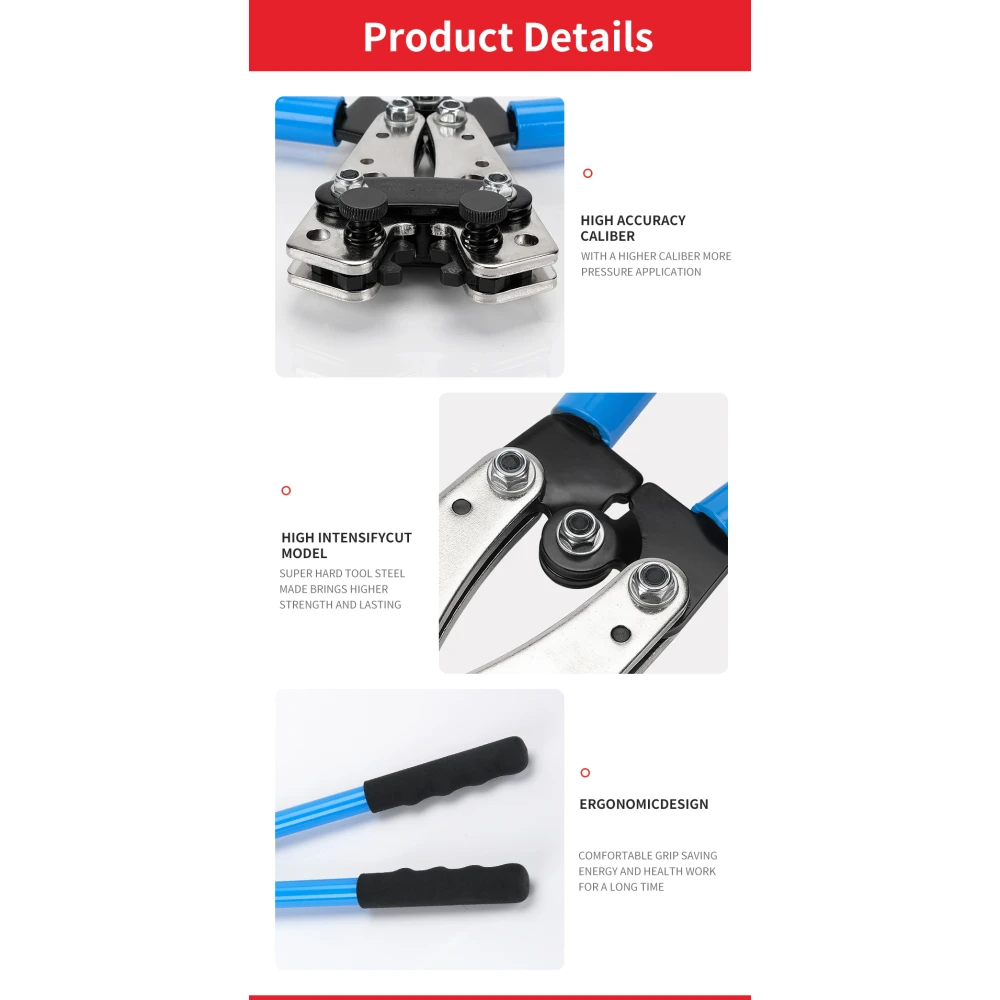 Klešče za stiskanje 6-50mm² z nedrsečimi ročaji in nastavljivo rotacijo