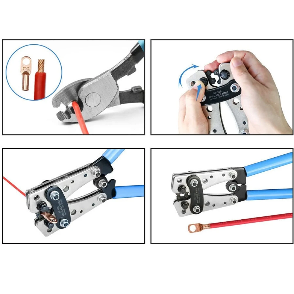 Klešče za stiskanje 6-50mm² z nedrsečimi ročaji in nastavljivo rotacijo