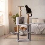 Torre de juego para gatos medianos con postes de sisal y plataformas