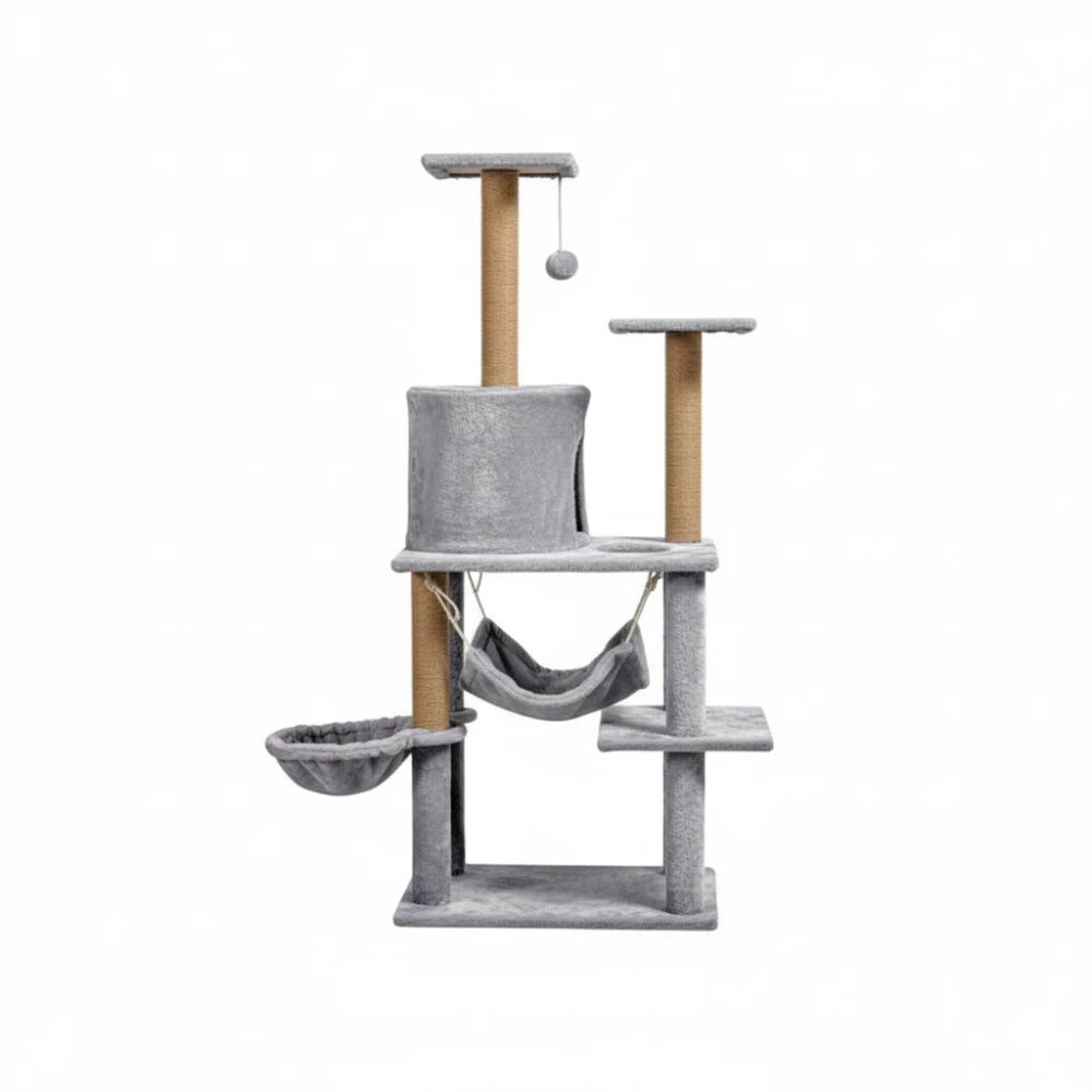 Mačji praskalnik 125 cm s hamakom, votlino in sisal stebri