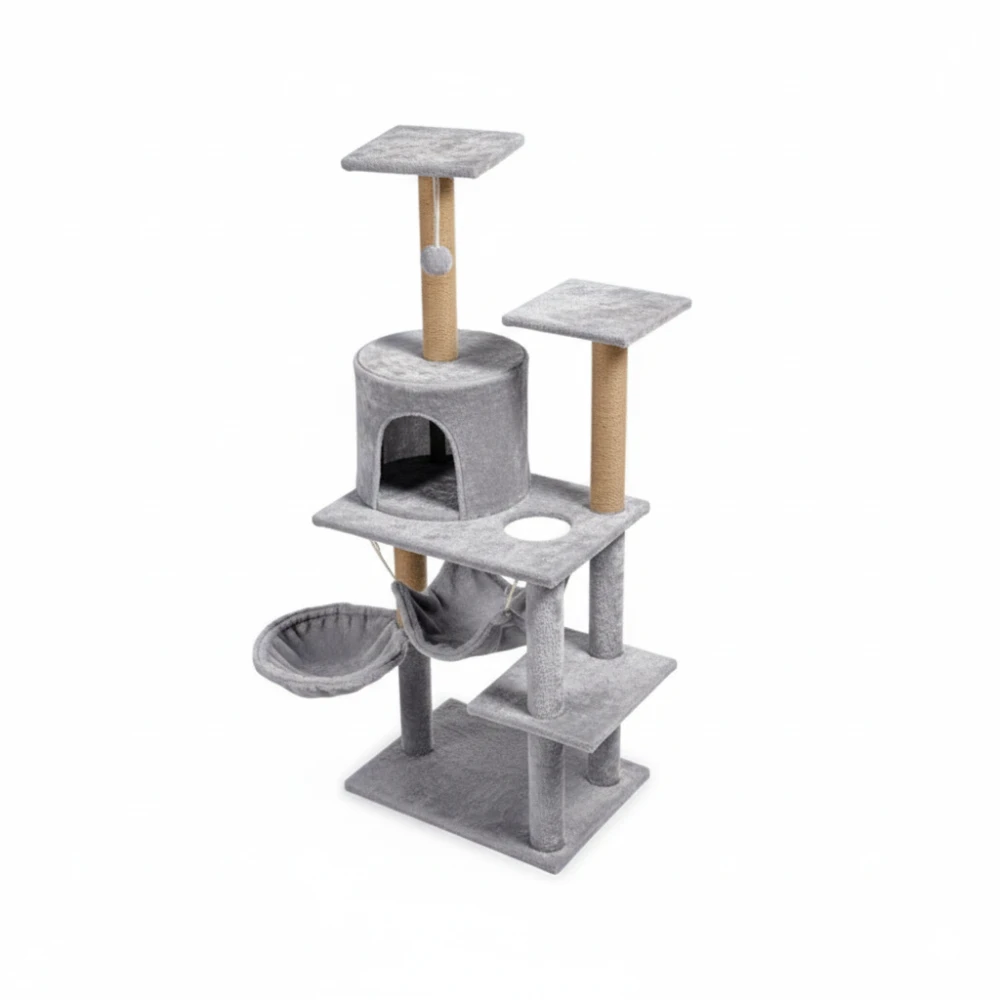 Mačji praskalnik 125 cm s hamakom, votlino in sisal stebri