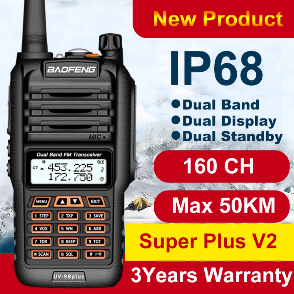 Baofeng UV9R Plus walkie-talkie dolgega dosega s 160 kanali VHF/UHF