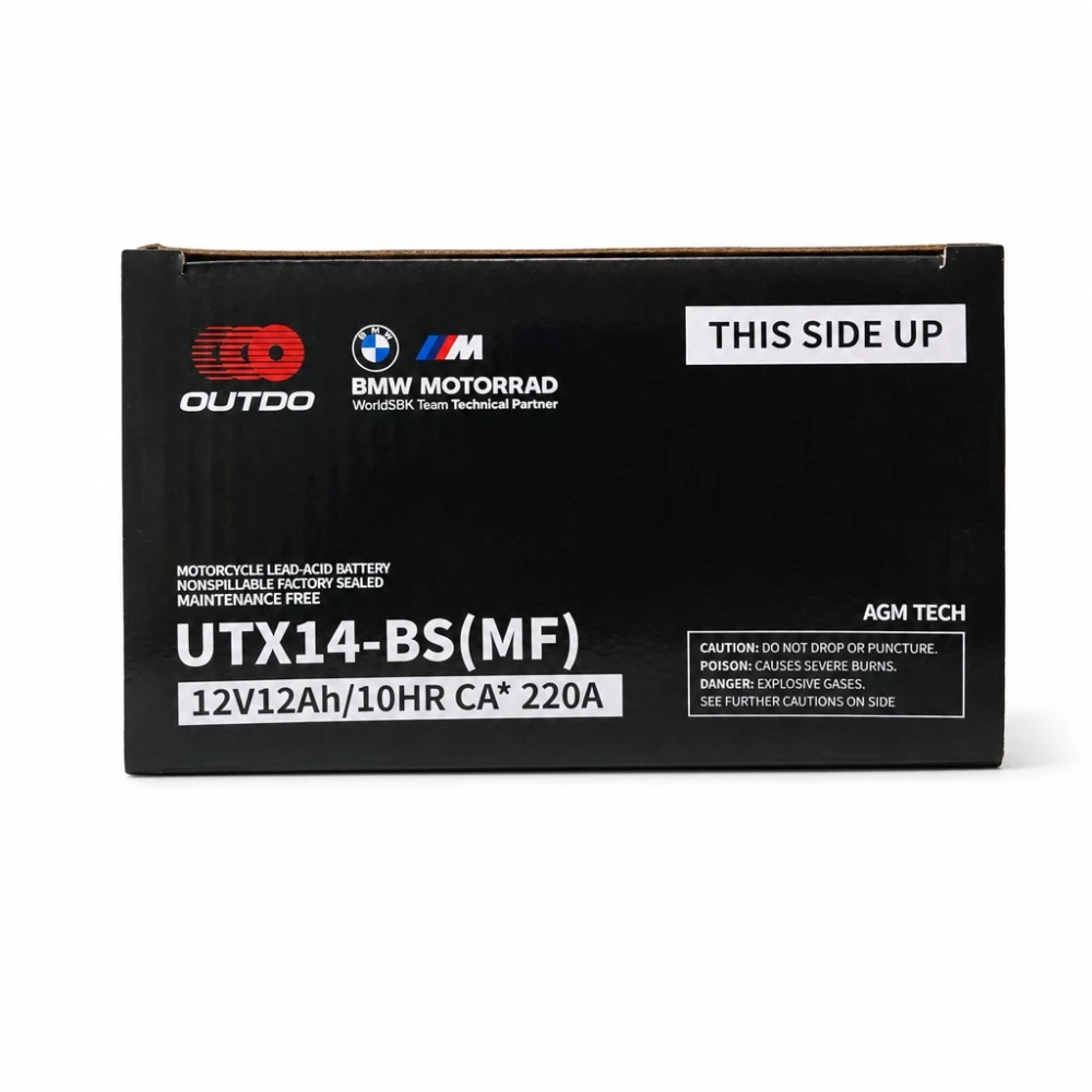 Motorna Baterija AGM 12V 12Ah OUTDO UTX14-BS(MF) - Kompatibilna Yuasa YTX14-BS / GTX14-BS / ETX14-BS