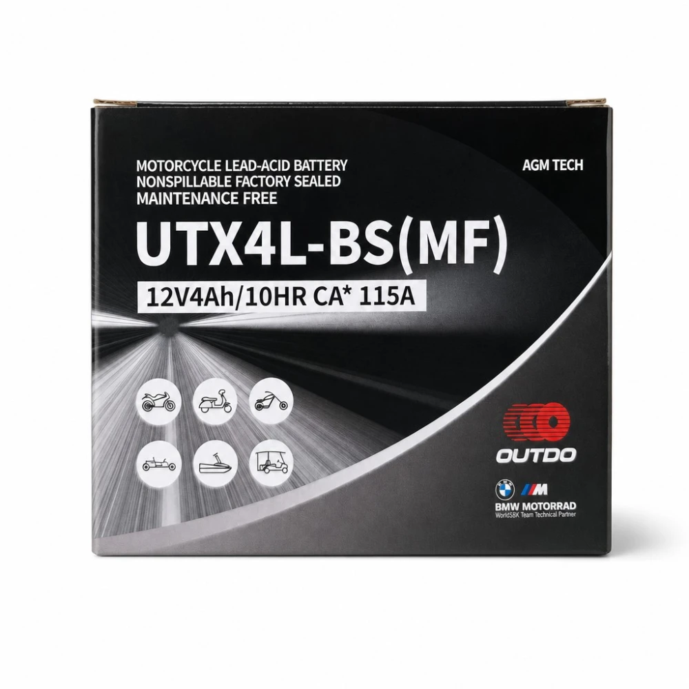 Motorna Baterija AGM 12V 4Ah OUTDO UTX4L-BS(MF) - Združljiva Yuasa YTX4L-BS / GTX4L-BS / ETX4L-BS