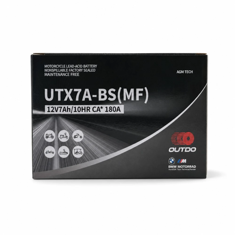 Motorna baterija AGM 12V 7Ah OUTDO UTX7A-BS(MF) - Kompatibilna Yuasa YTX7A-BS / GTX7A-BS / ETX7A-BS