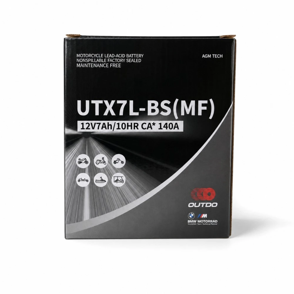 Motorna Baterija AGM 12V 7Ah OUTDO UTX7L-BS(MF) - Kompatibilna Yuasa YTX7L-BS / GTX7L-BS / ETX7L-BS