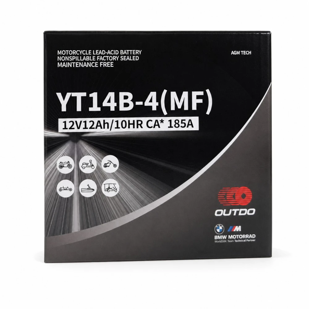 Motorna baterija AGM 12V 12Ah OUTDO YT14B-4(MF) - Združljiva z Yuasa YT14B-BS / GT14B-BS / GT14B-4 / ETZ14B-BS / ET14B-4