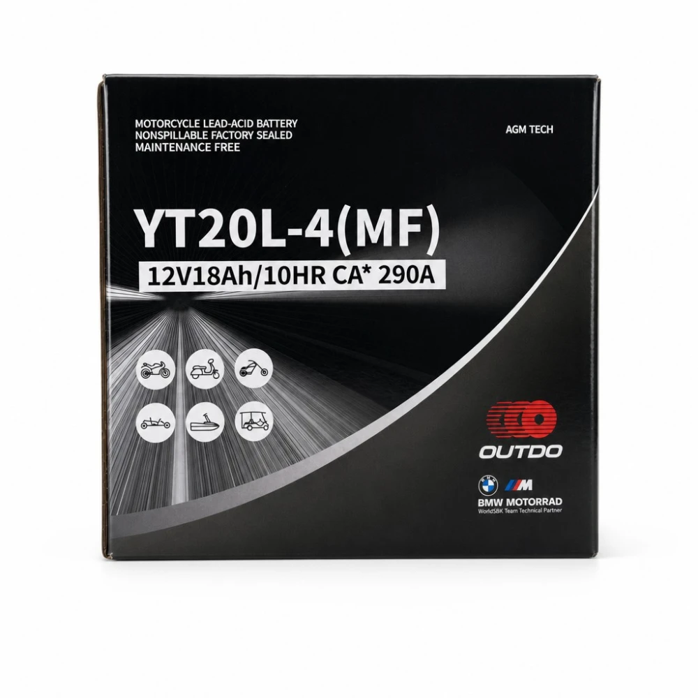 Motorna Baterija AGM 12V 18Ah OUTDO YT20L-4(MF) - Združljiva Yuasa YTX20L-BS / GTX20L-BS / ETX20L-BS / Y50-N18L-A