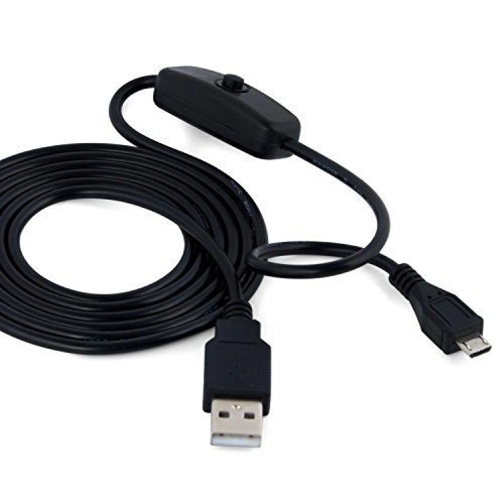 USB A na Micro USB kabel s stikalom za Raspberry Pi 1m črn