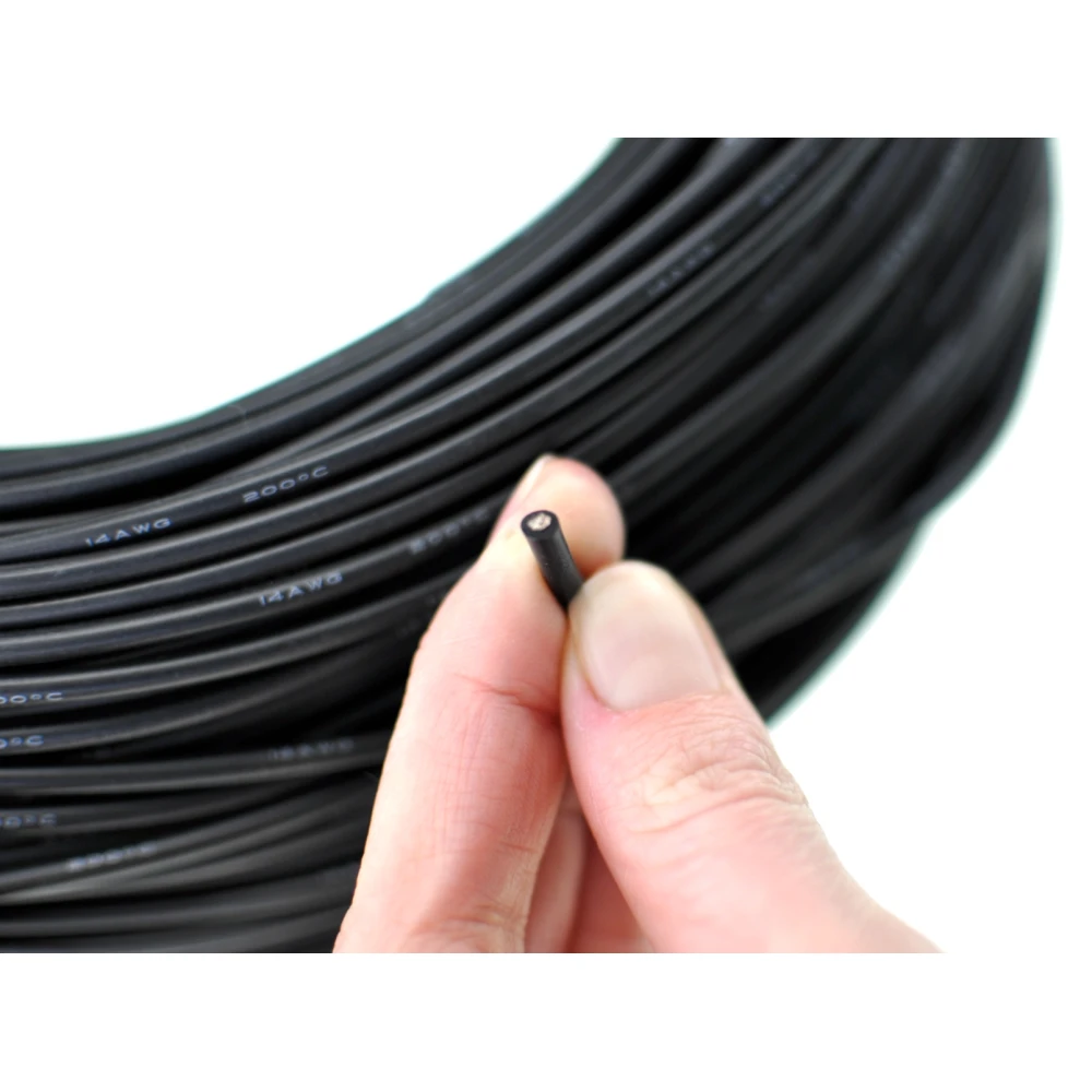 Vista detalle del cable silicona 14AWG negro con alta flexibilidad