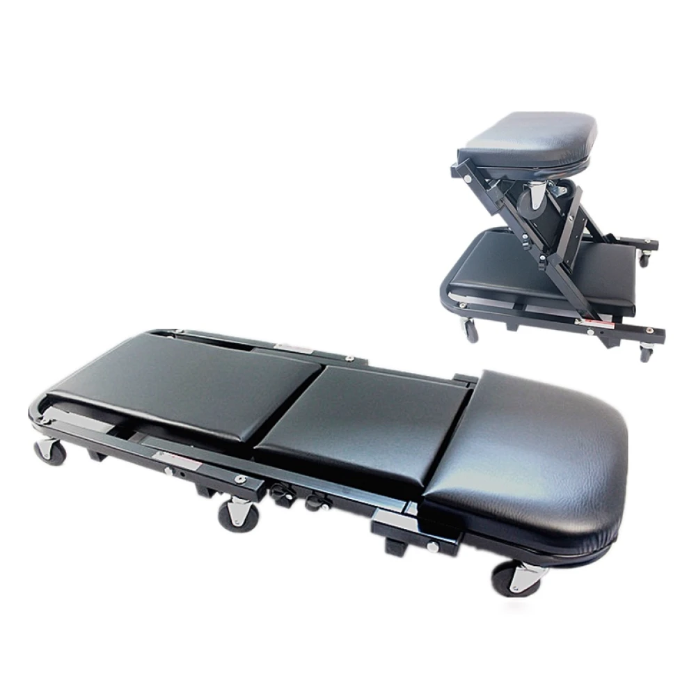 Zložljiv mehanični ležalnik-stol z oblazinjenjem in kolesi za delavnico