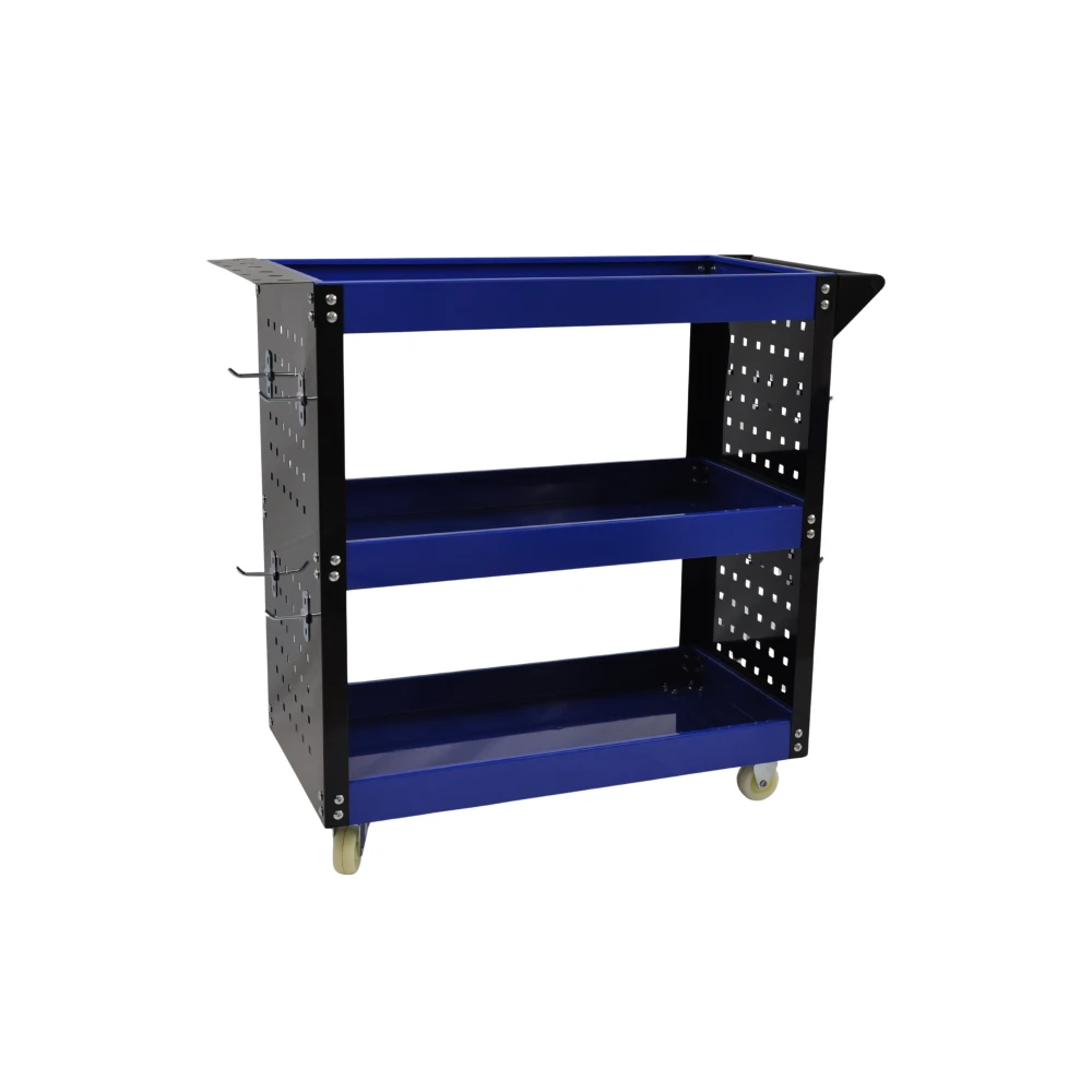 Profesionalni servisni voziček s 3 policami, stranskimi pladnji in kavlji za organizacijo delavnice