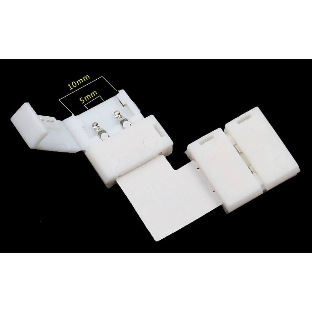 Conector LED forma L 2 pin 10mm 5050 para tiras LED en ángulo