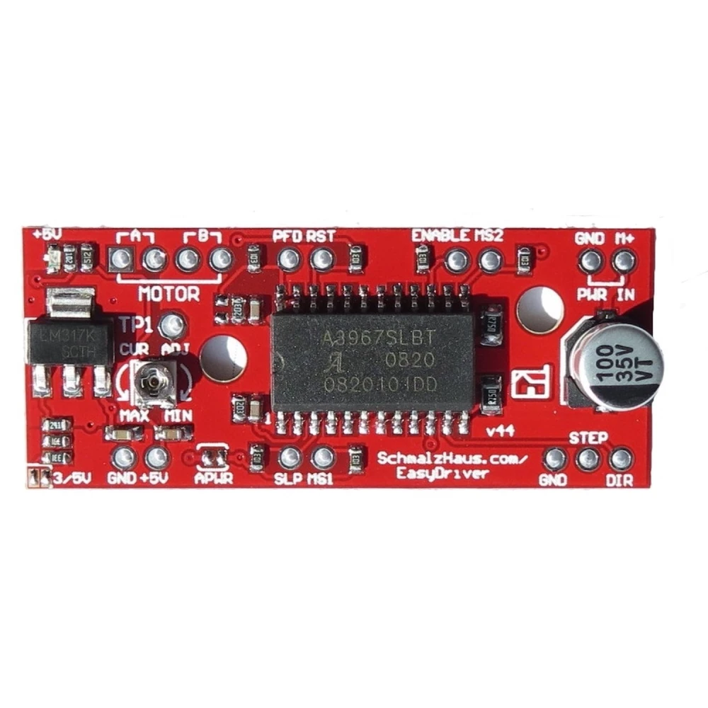 Vista detalle del controlador Easydriver V4.4 A3967 para motores paso a paso compatible Arduino