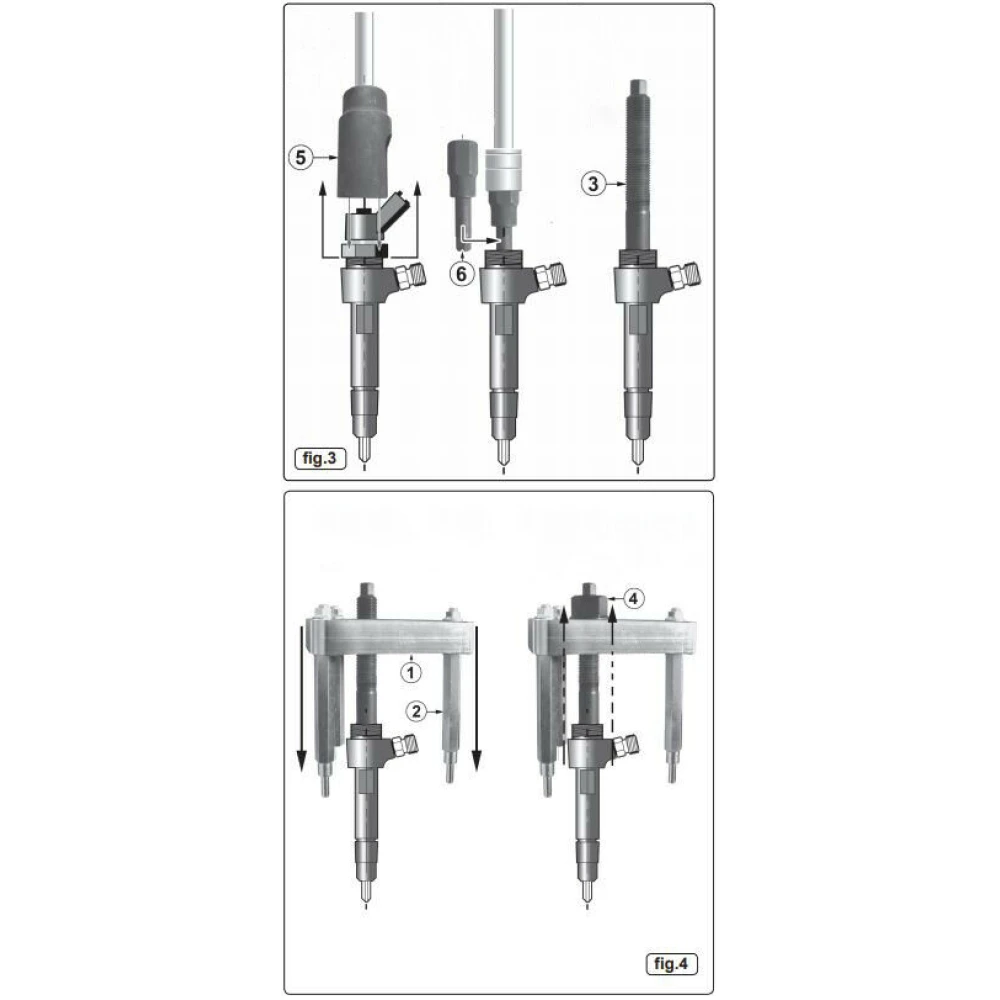 Vasos para inyectores de 25 mm y 29 mm incluidos en el kit extractor