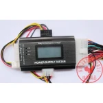 Herramienta testeo fuente de alimentacion ATX mostrando conexiones y uso en taller electrónico