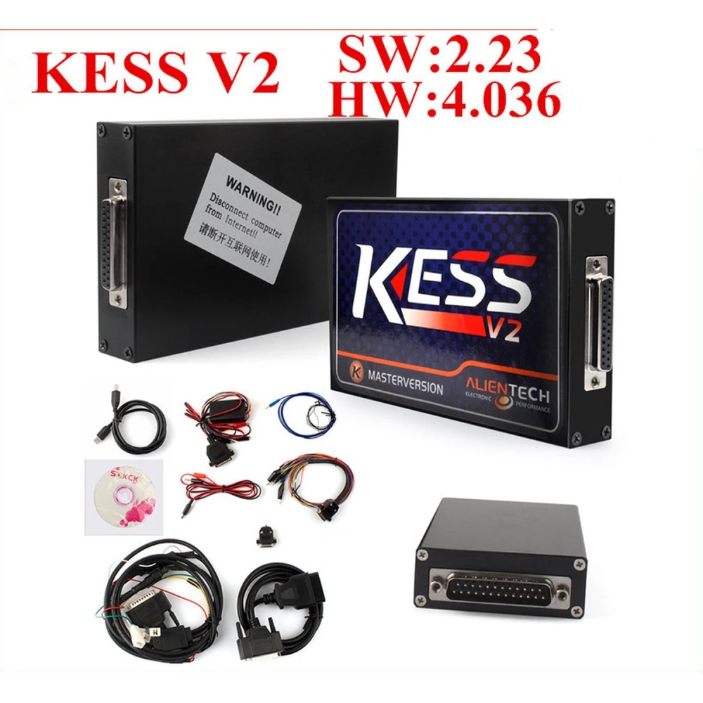 Vista frontal del Kess V2.23 OBD2 Manager Tuning Kit HW V4.036 No Token Limited Master Version