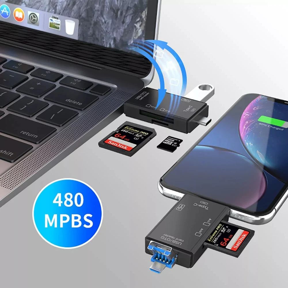 Lector de tarjetas de memoria en uso con un teléfono móvil Android