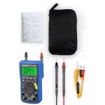 Multímetro digital HoldPeak HP-90EPD en uso con app móvil en smartphone