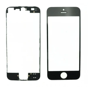Črno stekleno zaslon za iPhone 5s z lepilnim okvirjem za popravilo