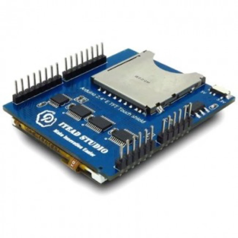 Vista frontal de pantalla táctil 2.8 pulgadas compatible Arduino Uno con zócalo SD