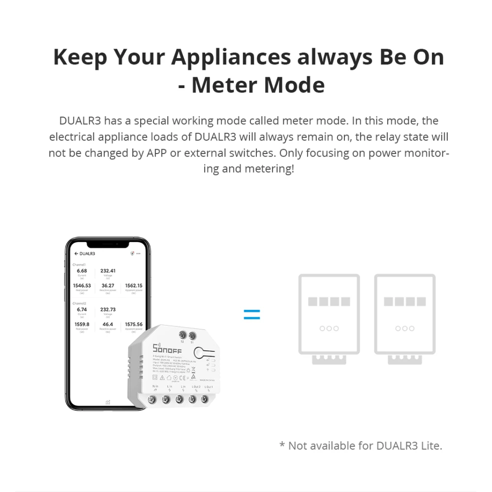 SONOFF DUAL R3 pametno dvojno stikalo z merjenjem porabe