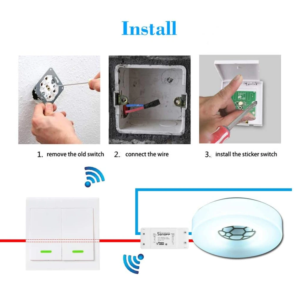 Vista frontal del SONOFF Pulsador Interruptor Doble 433Mhz para control de luz