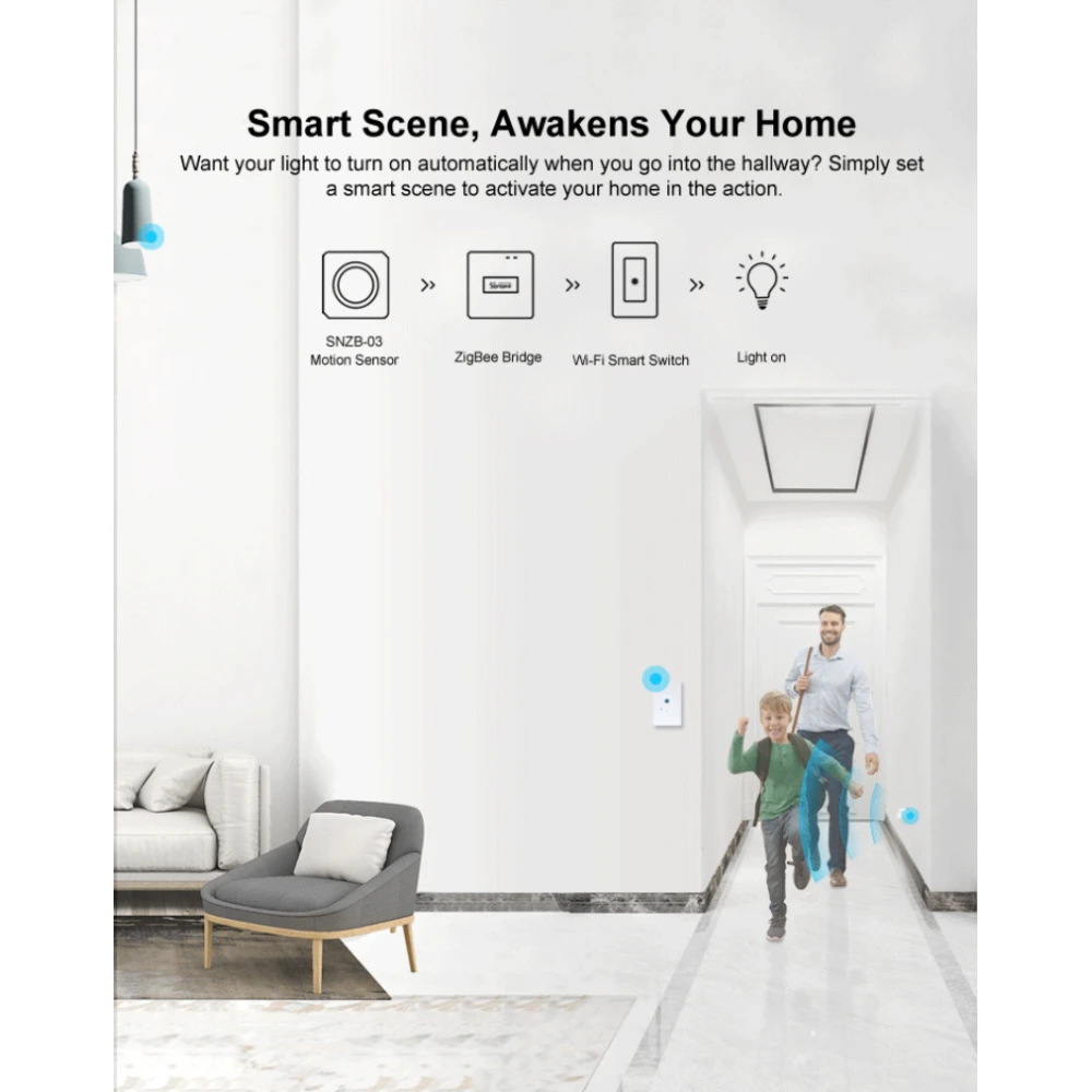 Detalle del sensor de movimiento SONOFF SNZB-03 con tecnología ZigBee