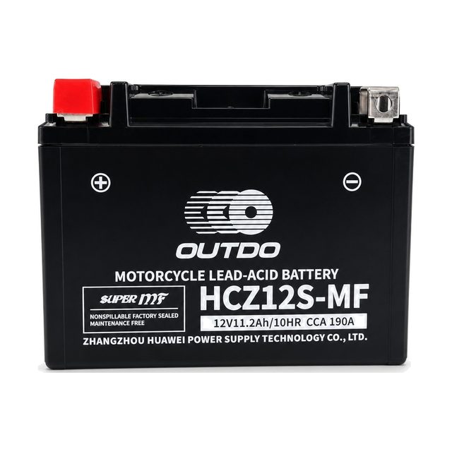 OUTDO HCZ12S-MF, akumulator za motor YTZ12S, prikazan od spredaj z obema priključnima poloma