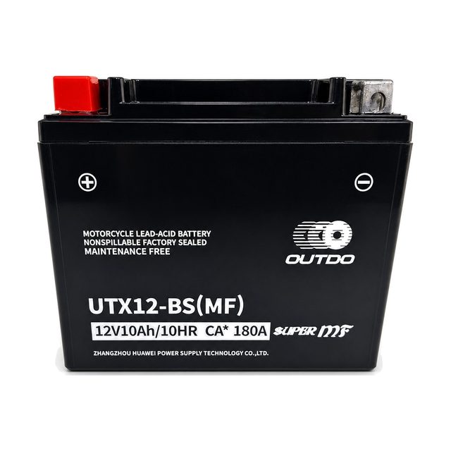 OUTDO UTX12-BS, akumulator za motor YTX12-BS, prikazan od spredaj z obema priključnima poloma