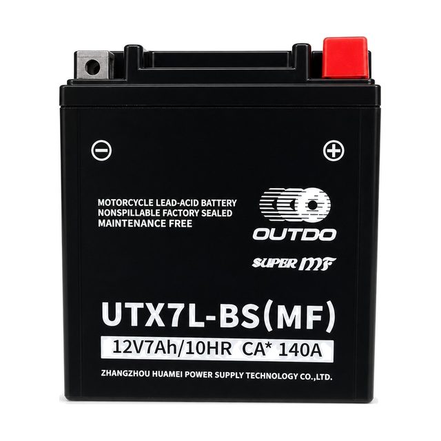 OUTDO UTX7L-BS, akumulator za motor YTX7L-BS, prikazan od spredaj z obema priključnima poloma